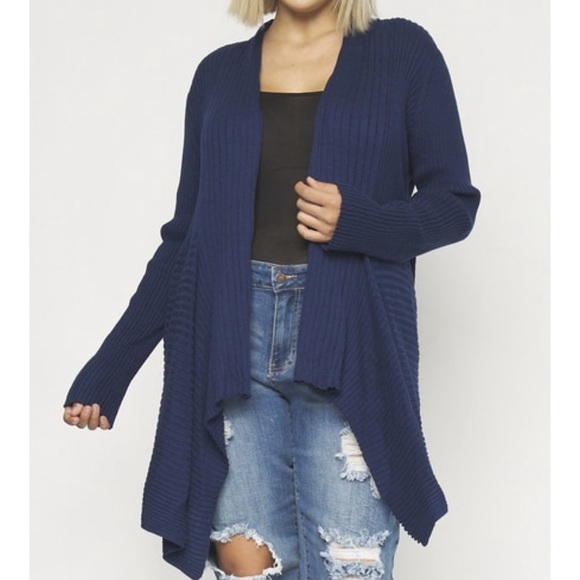 NEW Navy Blue Open Front Knit Cardigan - Picture 3 of 9